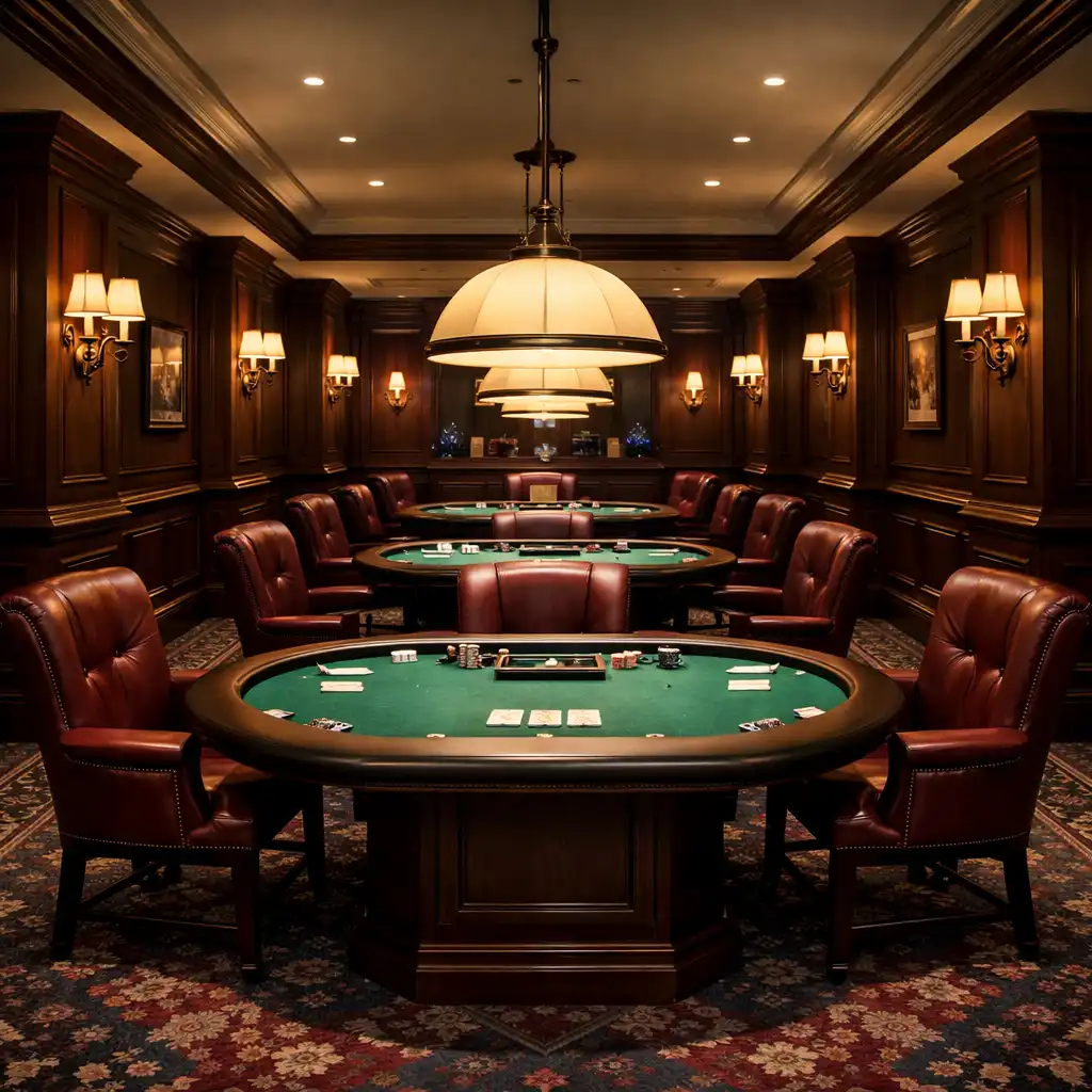 Kameralny poker room z profesjonalnym stołem i ciepłym oświetleniem