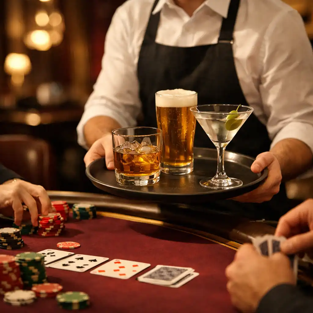 Obsługa serwująca napoje podczas wieczoru pokerowego